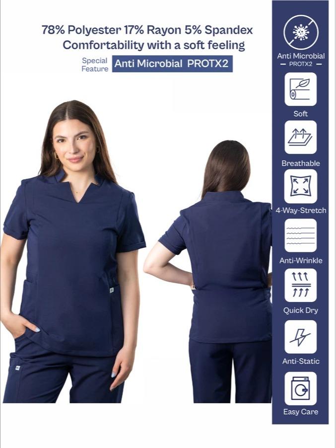 Women’s Uniform Scrubs Set – Notched V-Neck Top & Straight Pants