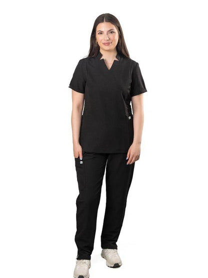 Women’s Uniform Scrubs Set – Notched V-Neck Top & Straight Pants