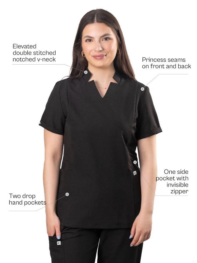 Women’s Uniform Scrubs Set – Notched V-Neck Top & Straight Pants