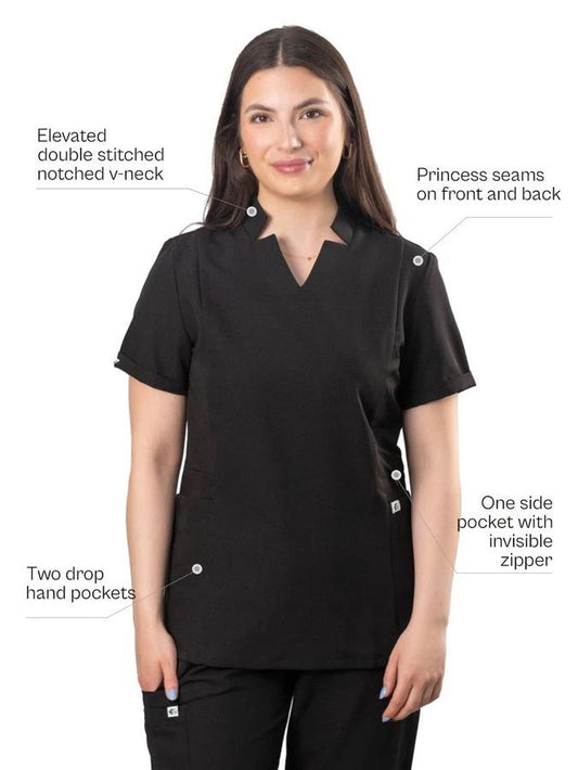 Women’s Uniform Scrubs Set – Notched V-Neck Top & Straight Pants