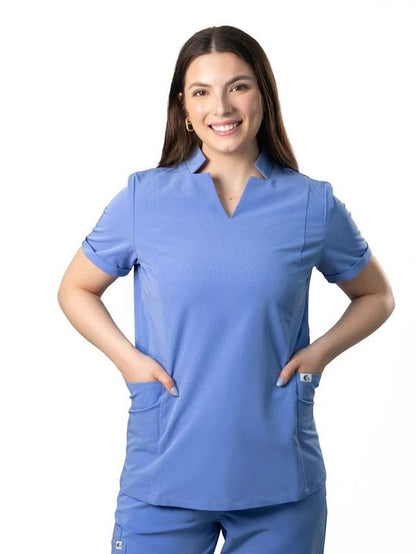 Women’s Uniform Scrubs Set – Notched V-Neck Top & Straight Pants