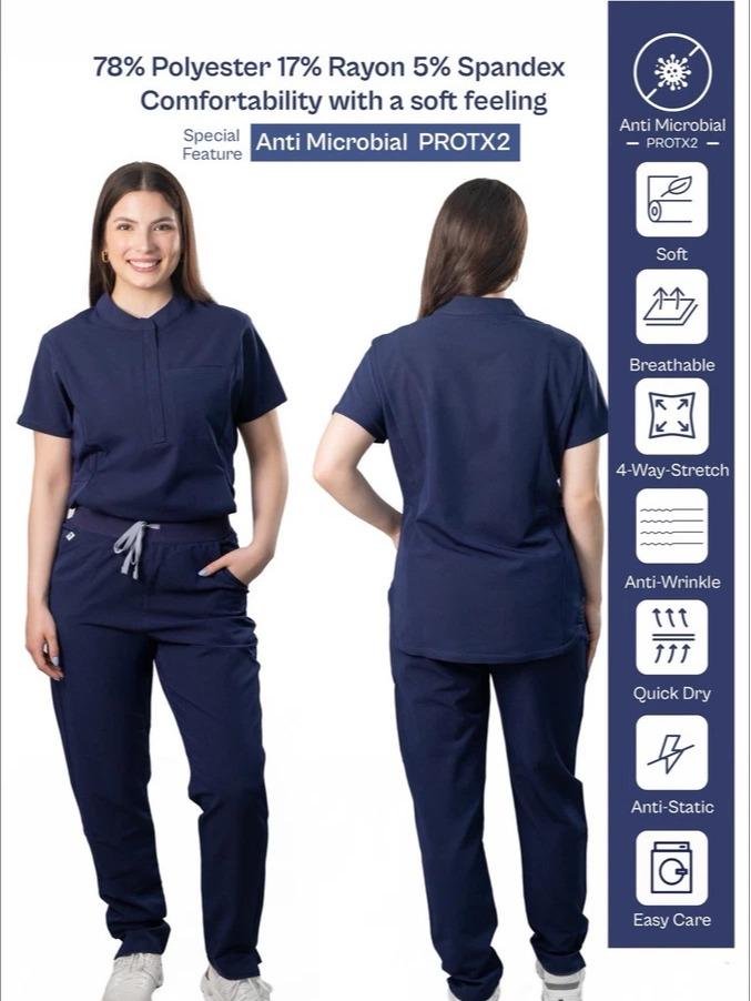 Women’s Uniform Scrubs Set – Mock Neck Top & Classic Fit Pants