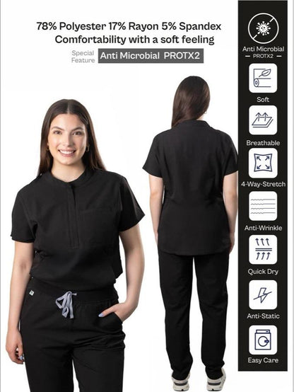 Women’s Uniform Scrubs Set – Mock Neck Top & Classic Fit Pants