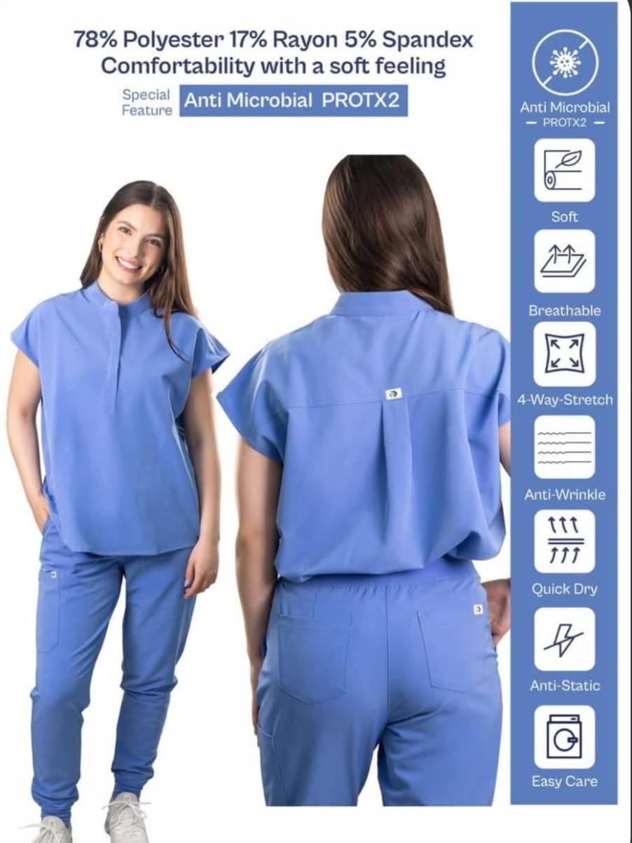 Women Scrub Set- Mocked Neck-curved hem Top & joggers pants