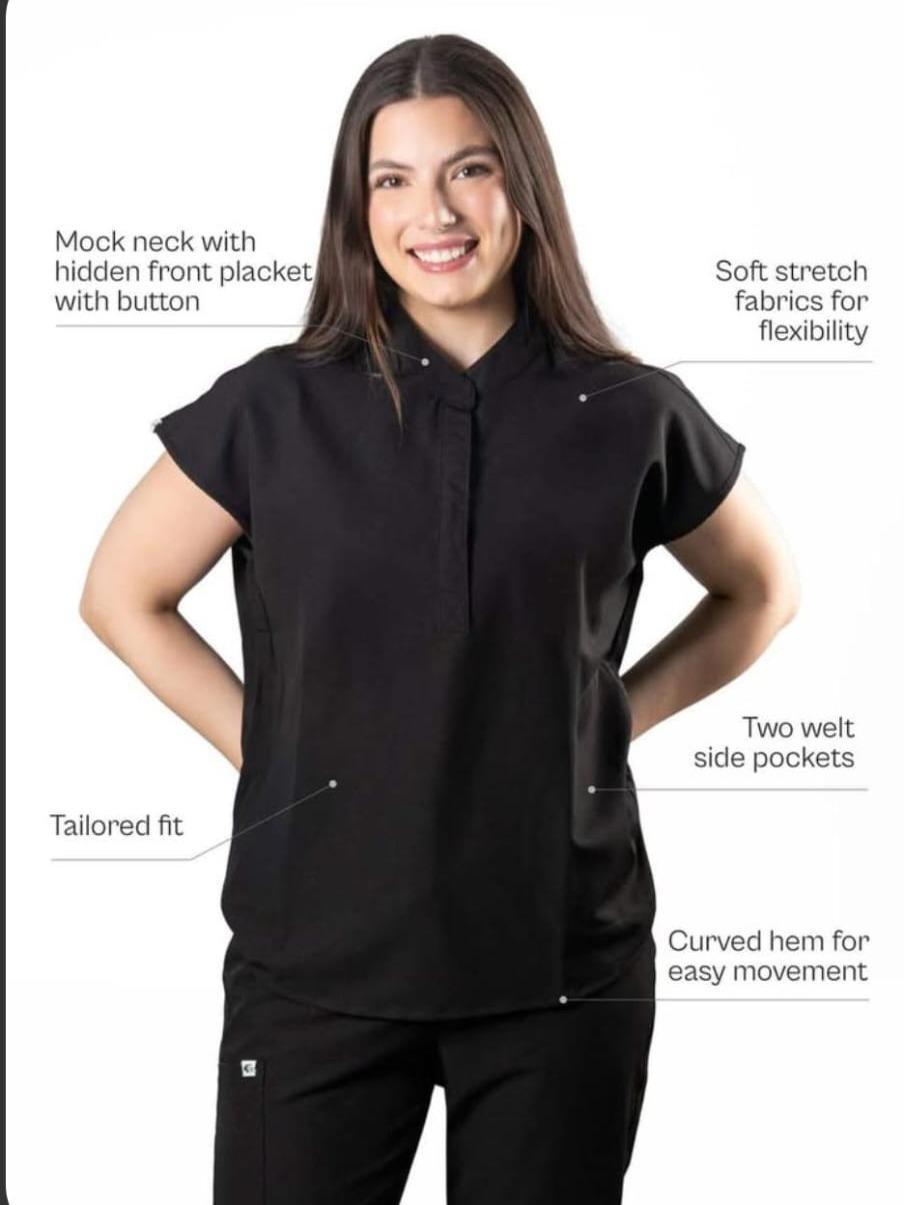 Women Scrub Set- Mocked Neck-curved hem Top & joggers pants